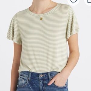 Nine Britton - Rylan Double Flutter Sleeve Knit Tee.  Size XXL. Stripes.  NWT